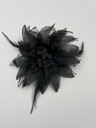 БРОШЬ ЦВЕТОК ИЗ ТКАНИ С ПЕРЬЯМИ, ЧЕРНАЯ
