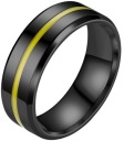 Черное кольцо-печатка с желтой линией СТАЛЬ