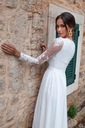 Svadobné šaty civilné šaty ecru čipka dlhý rukáv flitre 36 S Odtieň ecru