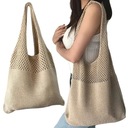 ЖЕНСКАЯ МОЛОДЕЖНАЯ ТРИКОТАЖНАЯ СУМКА КРЮЧКОМ, БЕЖЕВАЯ ЛЕТНЯЯ