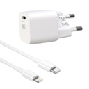 Сетевое зарядное устройство XO PD 20 Вт 1x USB-C белый + USB-C — кабель Lightning