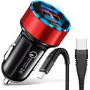 АВТОМОБИЛЬНОЕ ЗАРЯДНОЕ УСТРОЙСТВО С LED-подсветкой QC 3.0 2xUSB + КАБЕЛЬ ЗАРЯДКИ USB-C КАБЕЛЬ USB C