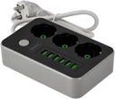 УДЛИНИТЕЛЬНЫЙ РАЗЪЕМ ПИТАНИЯ 3 РОЗЕТКИ + 6x USB 1 м С ЗАЗЕМЛЕНИЕМ