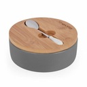 САХАРНИЦА С БАМБУКОВОЙ КРЫШКОЙ И СЕРОЙ ЛОЖКОЙ