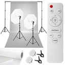 Комплект с белым фоном + 2 светодиодные лампы мощностью 100 Вт с дистанционным управлением.