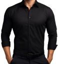 ЧЕРНАЯ МУЖСКАЯ РУБАШКА НА ЭЛАСТИКЕ С ДЛИННЫМИ РУКАВАМИ L06 176-182/43-Slim