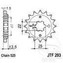 ENGRANAJE PARTE DELANTERA JT F293-15, 15Z, TAMAÑO 525 