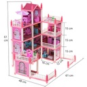 Domek dla lalek willa różowa DIY 4 poziomy mebelki 61cm Szerokość produktu 61 cm