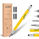 DŁUGOPIS MULTITOOL 7W1 ŻÓŁTY WIECZNE PIÓRO POZIOMICA MIARKA