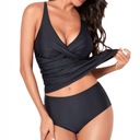 TANKINI STRÓJ KĄPIELOWY DWUCZĘŚCIOWY KOSTIUM CZARNY KOSZULKA FIGI BLUZKA L