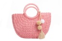 СУМКА-КОРЗИНА С ПОМПОНАМИ, ИДЕАЛЬНАЯ ДЛЯ ЛЕТА, РОЗОВАЯ НА ПОДКЛАДКЕ