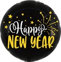 Balon Foliowy 18 cali Happy New Year, czarny Nowy Rok
