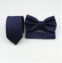 Мужской темно-синий галстук-бабочка + галстук и нагрудный платок.