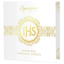 KOMUNIA ŚWIĘTA białe ZAPROSZENIA złote IHS