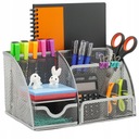 Настольный органайзер металлический, серебристая сетка, 5 отделений.