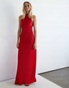 Warehouse NI1 sjr saténové červené maxi šaty odhalený chrbát L Dominujúci vzor bez vzoru