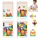 DREWNIANA UKŁADANKA TETRIS PUZZLE DREWNIANE 40 EL. MONTESSORI GRA TANGRAM