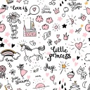 РОЗОВЫЕ ОБОИ, ДЕТСКАЯ ПРИНЦЕССА, НАДПИСИ ЕДИНОРОГА