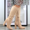 Бежевые замшевые длинные женские ботинки на устойчивом каблуке 38