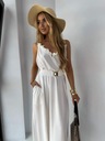 Dlhé biele dámske šaty s PRÚŽKOM Maxi letné na ramienkach vzdušné Kolekcia Długa Suknia biała na ramiączkach letnia