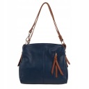 Темно -синяя кожаная сумка итальянская мешка защелки Vera Pelle Navy Blue Camel