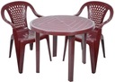 ZESTAW 2+1 PLASTIKOWY KRZESŁA STÓŁ OGRODOWY BORDO