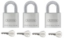 ABUS Три навесных замка TITALIUM 727/40, система с 1 ключом