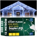 LAMPKI SOPLE ZEWNĘTRZNE OGRODOWE FLASH KURTYNA ŚWIETLNA 300 LED 12M IP44