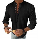 Мужская повседневная льняная рубашка, воротник-стойка, цвета