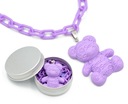 Акриловая цепочка-кулон TEDDY BEAR фиолетового цвета в жестяной банке.