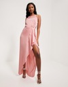 Nelly Eve xtw asymetria volánik ružové saténové šaty S Veľkosť S