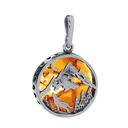 СЕРЕБРЯНЫЙ КУЛОН С ВИДОМ НА ГОРЫ С ЯНТАРЕМ