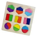 DREWNIANE PUZZLE układanka GEOMETRIA UŁAMKI sorter
