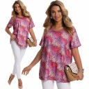 FABIOLA Эластичная классическая прямая блузка с коротким рукавом Aztek Pink