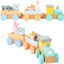 БОЛЬШОЙ ДЕРЕВЯННЫЙ ПОЕЗД С ПАСТЕЛЬНЫМИ ЖИВОТНЫМИ