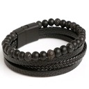 ЭЛЕГАНТНЫЙ ЧЕРНЫЙ КОЖАНЫЙ МУЖСКОЙ БРАСЛЕТ БУСЫ СТАЛЬ + СВОБОДНАЯ ШТОРА