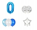 Воздушные шары на день рождения 12шт Синие конфетти буква 0