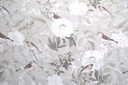 Бархатная ткань с принтом, обивочный материал, цветы, птицы, серые шторы
