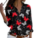 Женская рубашка с бабочками, стильная, свободные пуговицы.