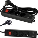 PRZEDŁUŻACZ CZARNY LISTWA ZASILAJĄCA 3 GNIAZDA + 2x USB z WŁĄCZNIKIEM 3m