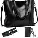 TOREBKA DAMSKA CZARNA DUŻA MIEJSKA TORBA NA RAMIE MODNA SKÓRZANA EKOSKÓRA