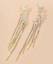 Женские длинные золотые серьги-подвески с фианитами