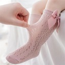 Ponožky dievčenské s mašľou mašle prelamované ružové ozdobné veľ. S Veľkosť EU 9-11