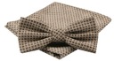 Мужской галстук-бабочка и нагрудный платок - Альти - Бежевый с геометрическим узором