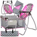 Кровать для куклы, постельное белье + стульчик для кормления, качели, большой КОМПЛЕКТ