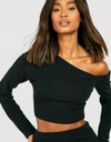 PRILIEHAVÝ DLHÝ RUKÁV BOOHOO 36 ASYMETRICKÝ CROP TOP KRÁTKY REBROVANÝ Šírka pod pazuchami 34 cm