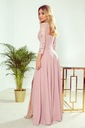 AMBER elegantné čipkované dlhé šaty s výstrihom - PÚDROVÁ RUŽA - L Veľkosť L