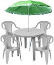 ПЛАСТИКОВЫЙ КОМПЛЕКТ 4+1 СТУЛЬЯ СТОЛ ЗОНТИК СЕРЫЙ