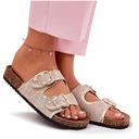 NAZOUVÁKY MTERIALOVÉ NA KORKOVÉ PLATFORMĚ S PŘEZKAMI ZLATÉ 36