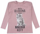 BLUZKA TUNIKA DZIEWCZĘCA bawełna DŁUGI RĘKAW PORA NA KOTA róż 134 T002C